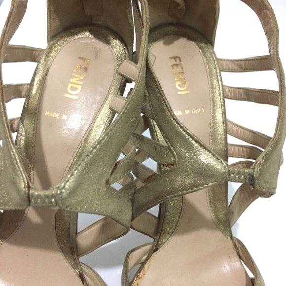 Fendi Metallic Gold Leather Cutout Heels - Picture 4 of 9